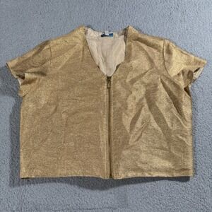 Global Desi Short Sleeve T-Shirt Zip Women's Large Womens V-Neck Top Gold Brown‎